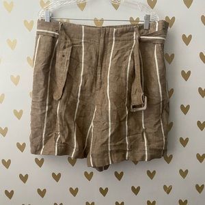 A New Day Tan Striped Midi Length Belted Shorts w/ Pockets